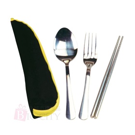 拋光餐具3件組附三角拉鍊包