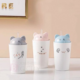 可愛貓咪陶瓷吸管杯