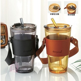 雙飲口玻璃吸管杯