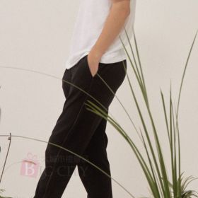 牡蠣紗針織長褲-黑